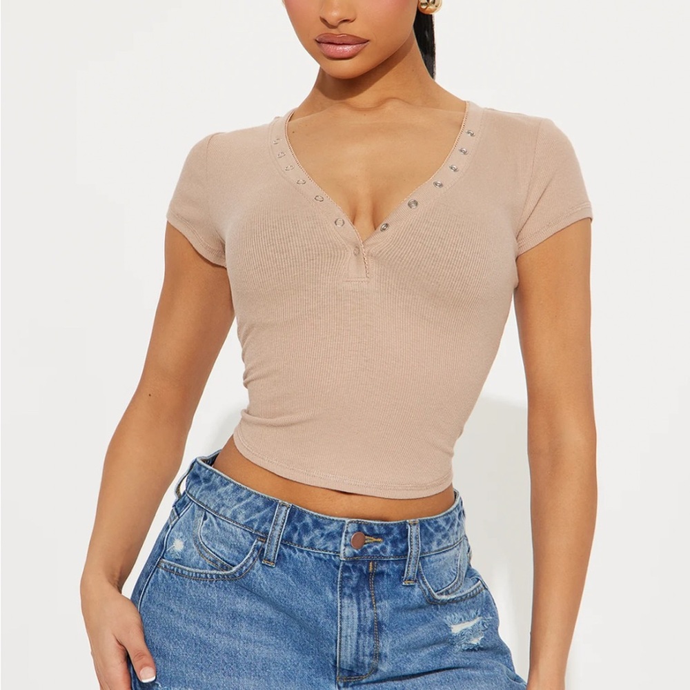 Fashion Nova Tan V-Neck Tank Top